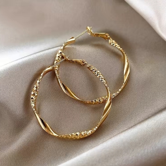 Gold Twisted Hoop Earrings - Picture 3 of 6
